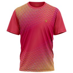Front and back view of Custom Logo Shirt in red with sublimated pattern – manufactured by XliteWear