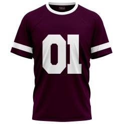 Maroon sports t-shirt with white number 01, custom logo design by Xlitewear