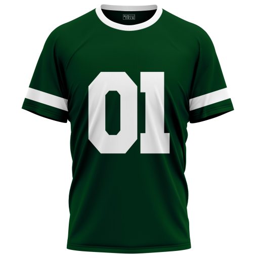 Green custom logo sports T-shirt with number 01 on front
