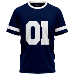 Navy blue custom sports T-shirt with white number 01 on front