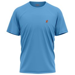 Sky blue polyester private label shirt with custom logo option