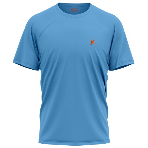 Sky blue polyester private label shirt with custom logo option