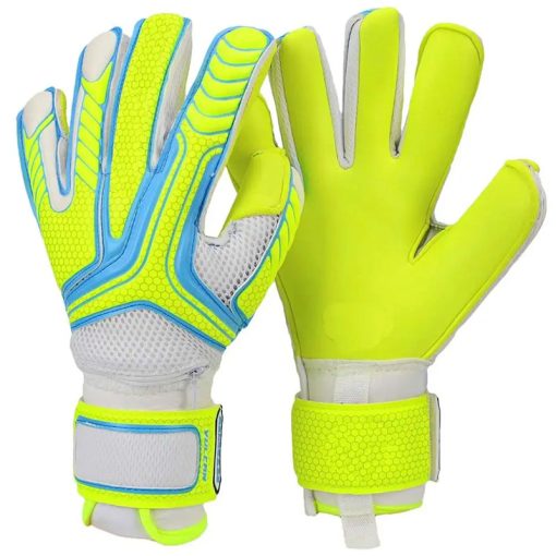 Customizable Pro Goalkeeper Gloves with black and Neo Yellow and Blue design by Xlitewear