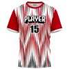 Player #15 red t-shirt with bold pattern and text by Short Sleeve Shirt Manufacturer XLITEWEAR