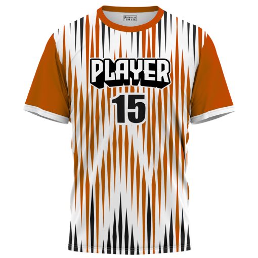Front view of orange Player #15 custom t-shirt – XLITEWEAR Short Sleeve Shirt Manufacturer