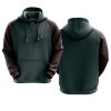 Custom fleece hoodie in green with black sleeves and adjustable hood