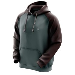 Side angle of branded hoodie by XLITEWEAR in two-tone fleece