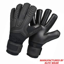 All-black goalkeeper gloves with rubber inject backhand – XLITEWEAR
