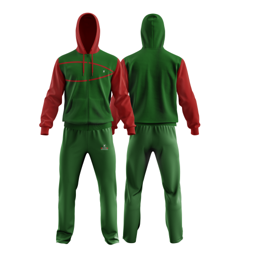 Two-Tone Forest Green and Crimson Red Tracksuit with Minimalist Line Accent - Image 4