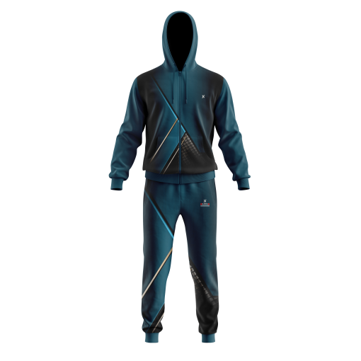 Urban Edge Teal & Black Tracksuit Set – Modern Full-Zip Hoodie & Joggers with Diagonal Panel Design