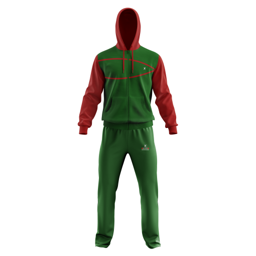 Two-Tone Forest Green and Crimson Red Tracksuit with Minimalist Line Accent