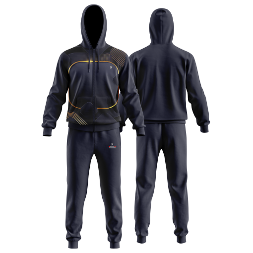 Black Tracksuit with Golden Geometric Accents – Sleek Full-Zip Hoodie & Jogger Set for Elevated Street Style - Image 4