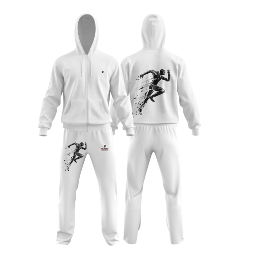 Dynamic White Tracksuit with Black Runner Graphic - Image 4