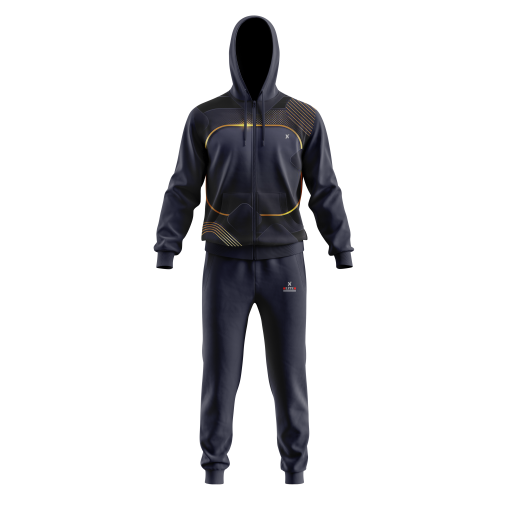 Black Tracksuit with Golden Geometric Accents – Sleek Full-Zip Hoodie & Jogger Set for Elevated Street Style