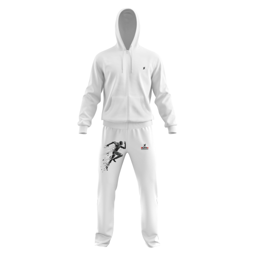 Dynamic White Tracksuit with Black Runner Graphic