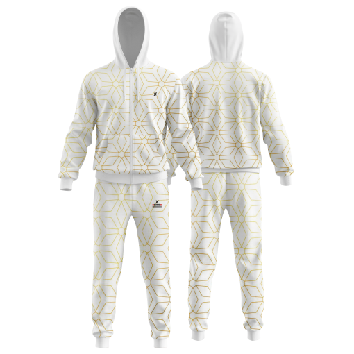 White & Gold Geometric Pattern Tracksuit – Luxe Full-Zip Hoodie and Jogger Set for Bold Urban Elegance - Image 4