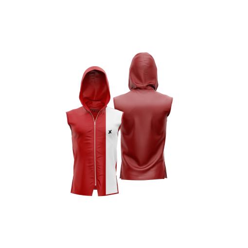 Crimson Edge Sleeveless Hoodie Tank – Dual-Tone Red and White High-Performance Gymwear - Image 5