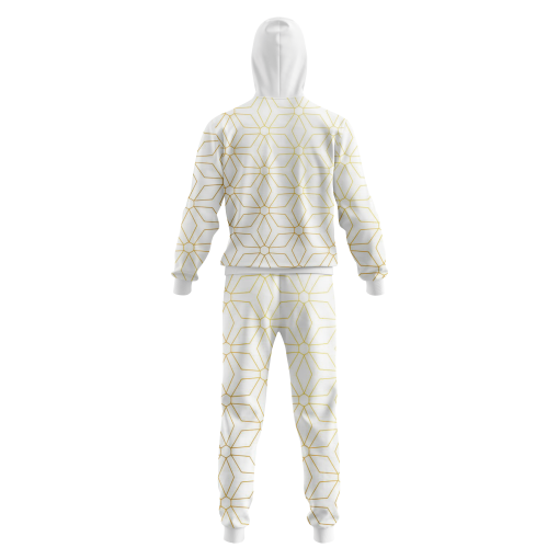 White & Gold Geometric Pattern Tracksuit – Luxe Full-Zip Hoodie and Jogger Set for Bold Urban Elegance - Image 2