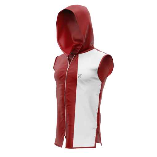 Crimson Edge Sleeveless Hoodie Tank – Dual-Tone Red and White High-Performance Gymwear