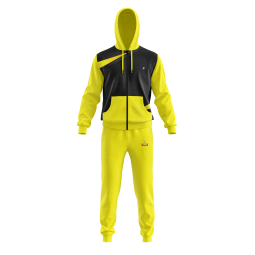 Black & Yellow Contrast Panel Tracksuit – Dynamic Full-Zip Hoodie and Joggers for Sporty Urban Vibes
