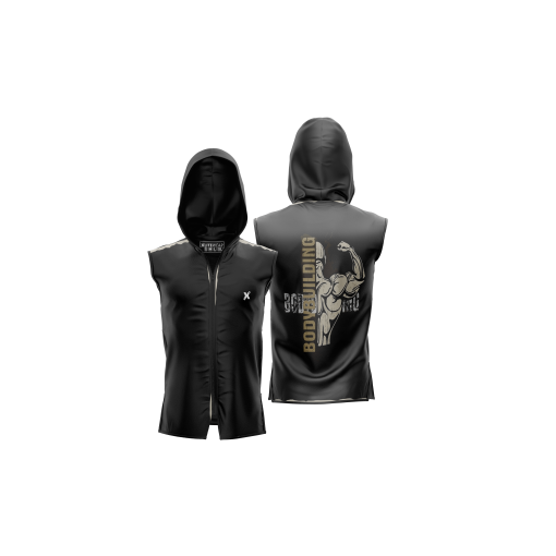 Blackout Power Sleeveless Hoodie – Premium Muscle-Fit Gym Tank with Gold Bodybuilding Graphic - Image 5