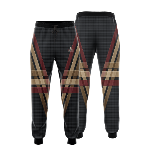Aether Form Luxe Grid Joggers in Charcoal Plaid with Vintage Gold & Burgundy Overlays - Image 4