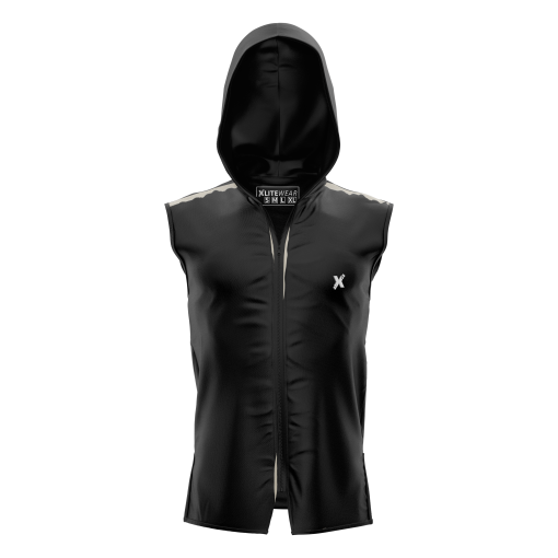 Blackout Power Sleeveless Hoodie – Premium Muscle-Fit Gym Tank with Gold Bodybuilding Graphic - Image 3