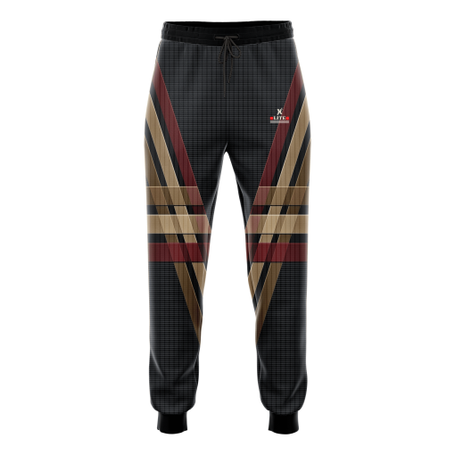 Aether Form Luxe Grid Joggers in Charcoal Plaid with Vintage Gold & Burgundy Overlays