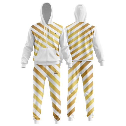 White & Gold Diagonal Stripe Tracksuit – Luxe Style Full-Zip Tracksuit - Image 4