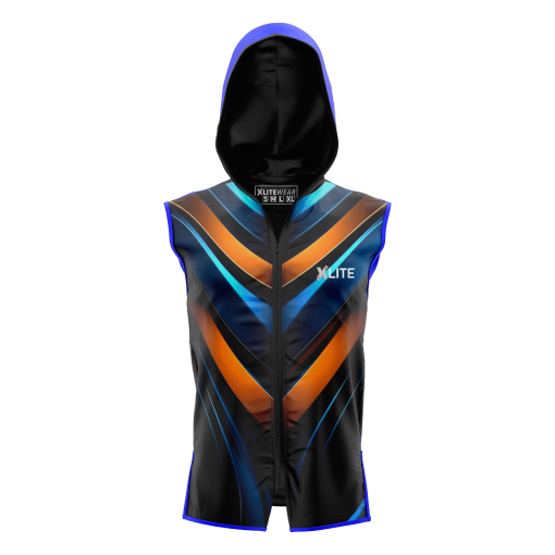 X-Lite Hyperstrike Sleeveless Hoodie – Futuristic Athletic Tank with Blue-Orange Vibe and Reflective - Image 3