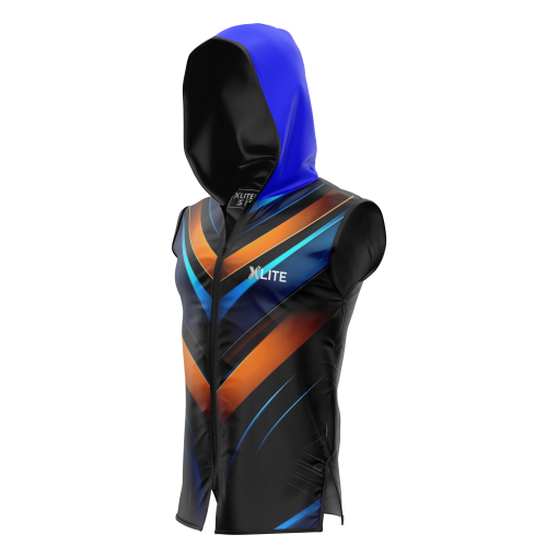 X-Lite Hyperstrike Sleeveless Hoodie – Futuristic Athletic Tank with Blue-Orange Vibe and Reflective