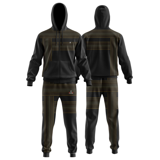 Black Tracksuit with Golden Pinstripe Grid – Full-Zip Hoodie & Joggers Set for Sleek Street Style - Image 4
