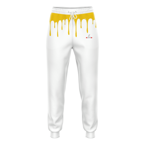 Drip Forge Splash-Tip Joggers in Arctic White with Golden Paint Drip Detail