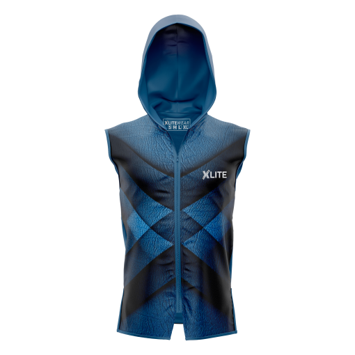 X-Lite “Gym Your Mind” Sleeveless Hoodie – Gradient Blue & Black Diamond Mesh Gym Tank for Power & Focus - Image 4