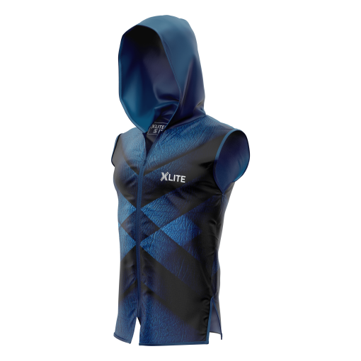 X-Lite “Gym Your Mind” Sleeveless Hoodie – Gradient Blue & Black Diamond Mesh Gym Tank for Power & Focus