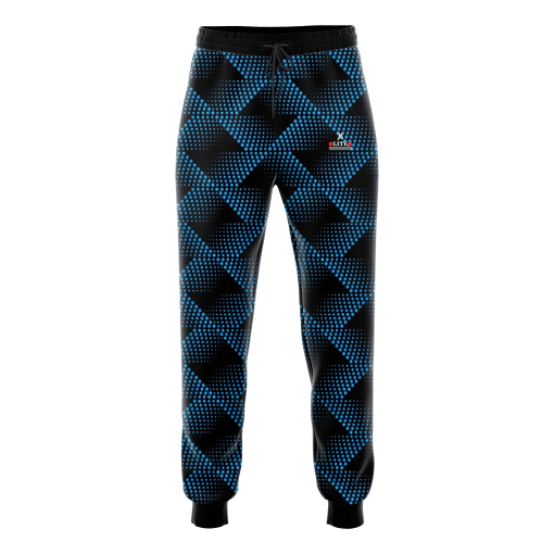 Neo Weave Quantum Grid Joggers in Black with Electric Blue Pixel Pattern