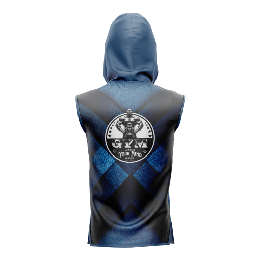 X-Lite “Gym Your Mind” Sleeveless Hoodie – Gradient Blue & Black Diamond Mesh Gym Tank for Power & Focus - Image 2
