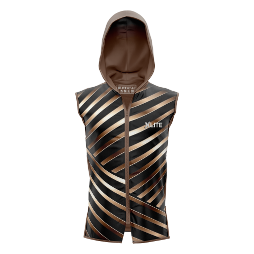 Vortex Warrior Sleeveless Gym Hoodie – Bold Bronze-Black Muscle Tank with Shredded Chainbreaker Back Print - Image 3
