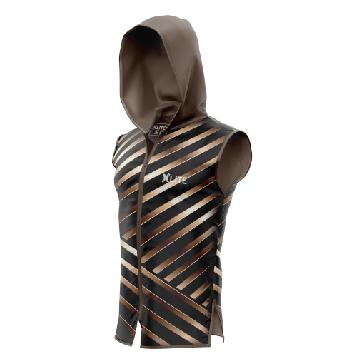 Vortex Warrior Sleeveless Gym Hoodie – Bold Bronze-Black Muscle Tank with Shredded Chainbreaker Back Print