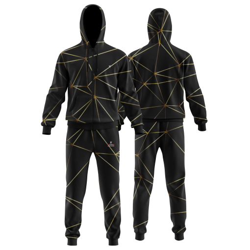 Geometric Gold Grid Black Tracksuit – Modern Full-Zip Hoodie & Jogger Set with Futuristic Line Pattern - Image 4