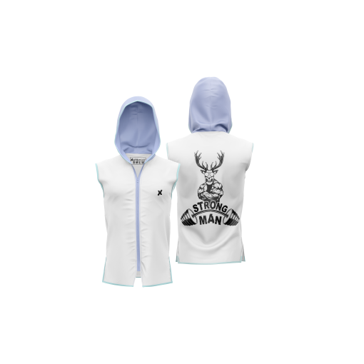 Strong Stag Tank – White Sleeveless Gym Hoodie - Image 5