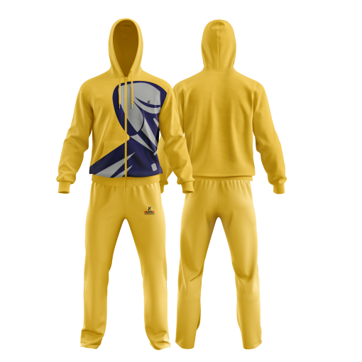 Bold Yellow and Navy Abstract Print Tracksuit with Full-Zip Hoodie and Jogger Pants - Image 4