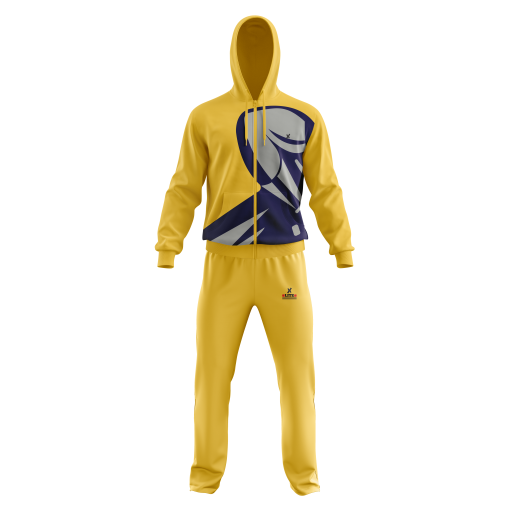 Bold Yellow and Navy Abstract Print Tracksuit with Full-Zip Hoodie and Jogger Pants