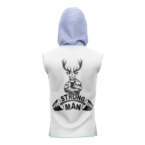 Strong Stag Tank – White Sleeveless Gym Hoodie - Image 2