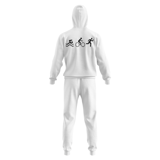 All-White Athletic Tracksuit Set – Full-Zip Hoodie & Joggers with Triathlon Icon Print - Image 2