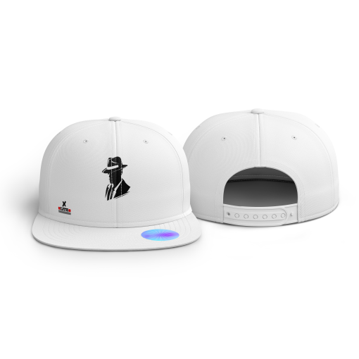 White Snapback Cap with Mysterious Silhouette Design - Image 5