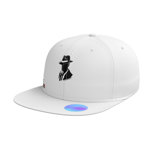 White Snapback Cap with Mysterious Silhouette Design