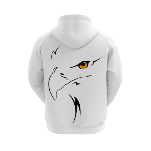 White Hoodie Featuring Bold Eagle Face Graphic Design - Image 2