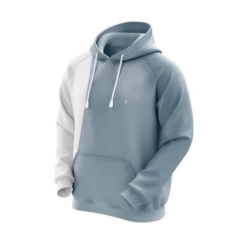 Modern Two-Tone Hoodie in Soft Blue and White