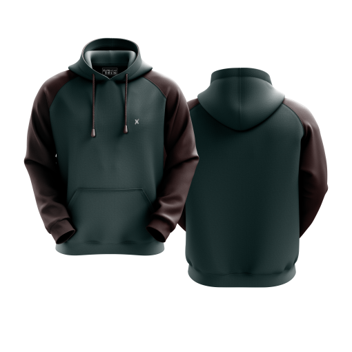 Dark Green and Brown Contrast Sleeve Hoodie - Image 5